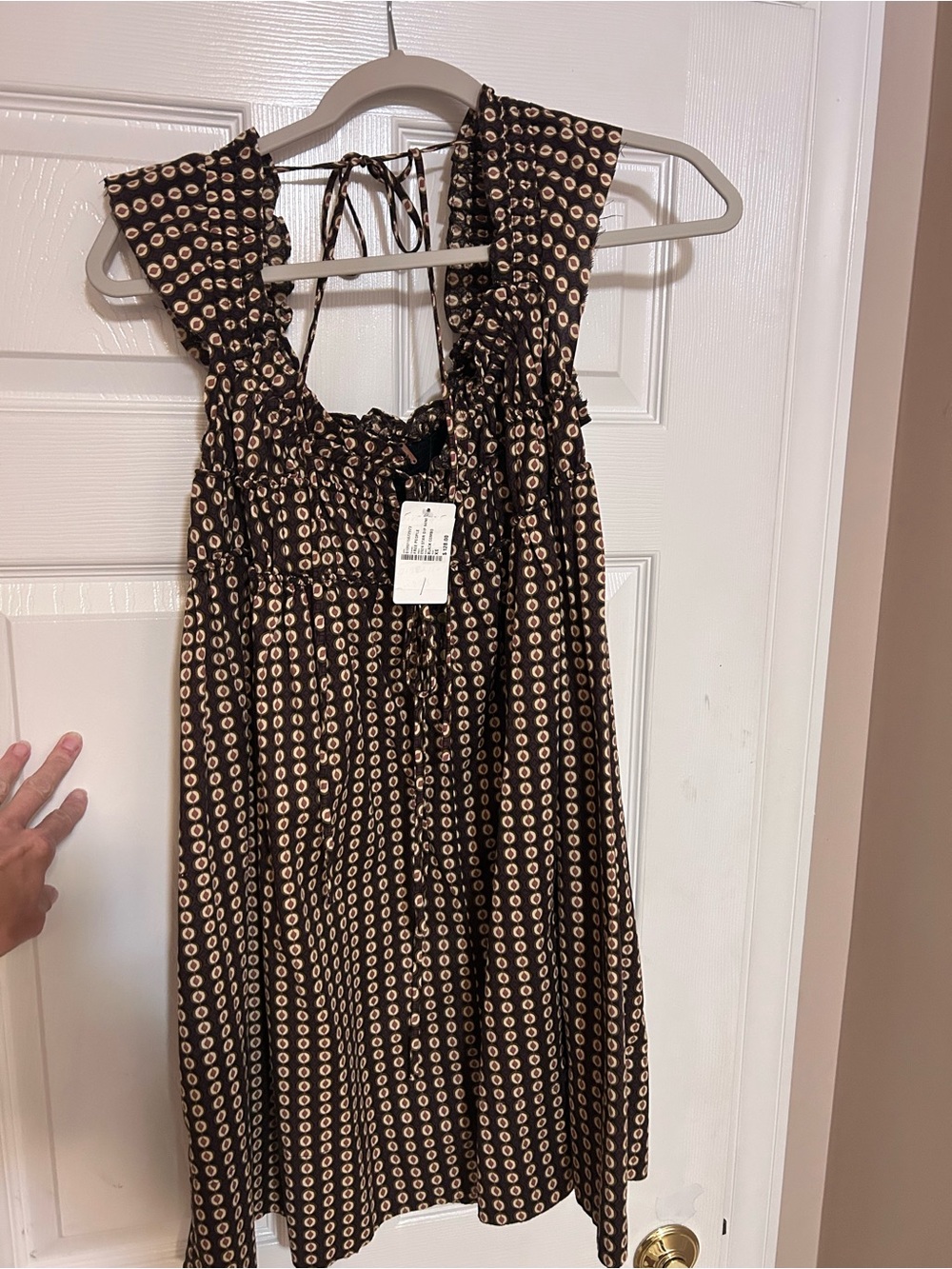 Free People Black and Cream Printed Sleeveless Mini Dress